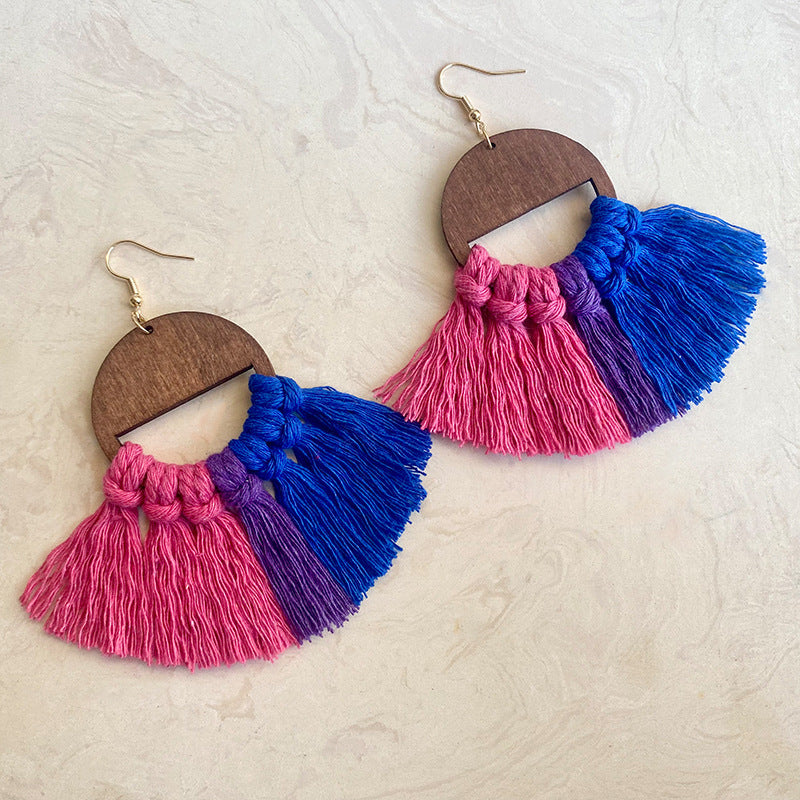 Wholesale Rainbow Chess Hand-woven Temperament Bohemian Tassel Earrings